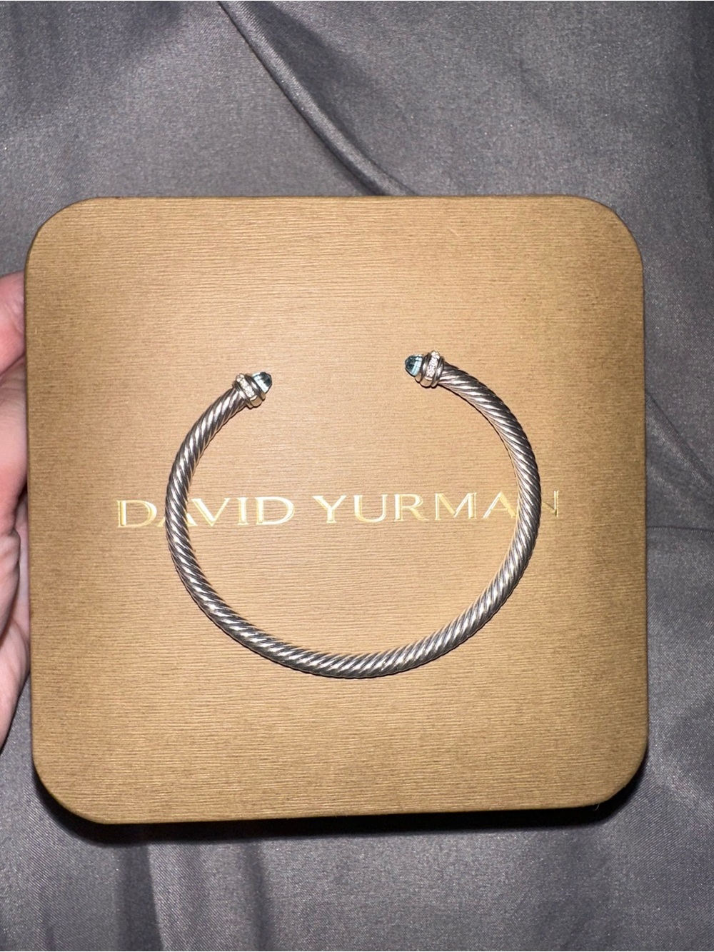 Authentic David Yurman Sterling Classic Cable Cuff Blue Topaz